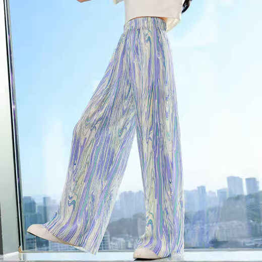 艾卡诺 I.KARNOW女童裤子夏装2025新款夏季扎染冰丝防蚊裤大童儿童宽松休闲阔腿裤 15090扎染+9889白色 160