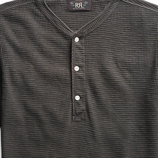 RRL Men's Classic Waffle Knitted Cotton Henley RL90189 001-Black L