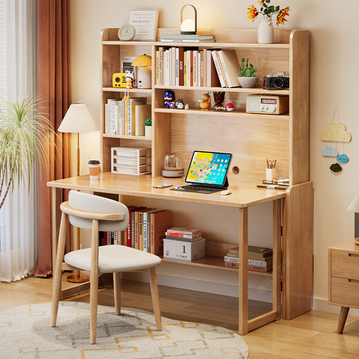Huixun solid wood folding desk bookshelf integrated table bedroom conjoined computer table student home retractable children's study table walnut color #folding desk + bookshelf 80cm*60cm*75cm total height 175cm