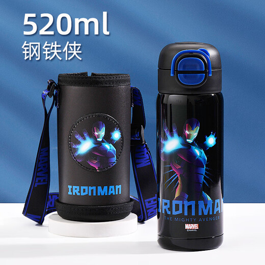 Детский термос Disney (Disney) для детей 3-6-12 лет для школы, 316 детей мужского и женского пола, термос с двойной соломинкой, улучшенный тип двойного напитка + рукав для чашки, 520 мл, Iron Man 6296, нержавеющая сталь 316