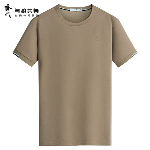 与狼共舞【桑蚕丝&莫代尔】夏季时尚百搭通勤男士短袖T恤 701卡其 185 
