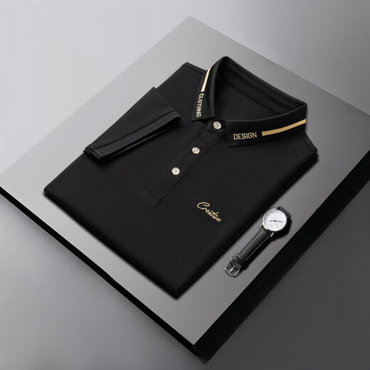 Markenmarke des Hailan Home Summer Trend Lapel Herren kurzärmelig T-Shirt für Youth Business Casual Lose Lenge halbärmelig schwarz qy683 m