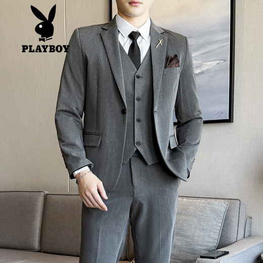 Playboy (PLAYBOY) suit men's new slim jacket groom wedding dress business professional formal British small suit black XL