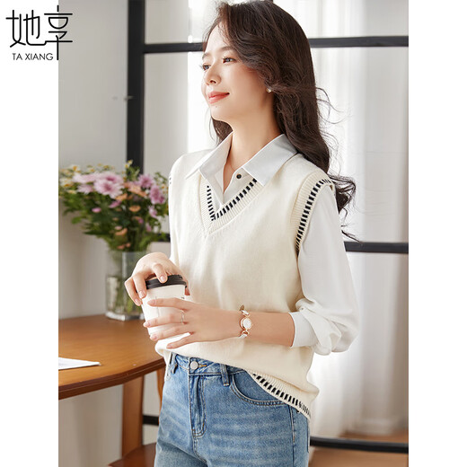 She enjoys knitted vest women's V-neck sleeveless sweater vest waistcoat sweater fashionable slim inner top T13KZ5499
