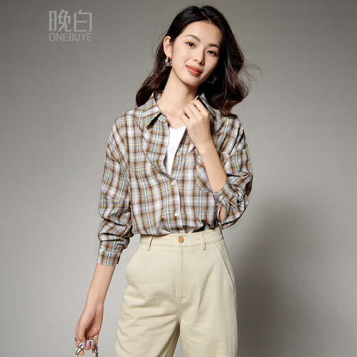 Late White New Product 2025 Autumn Lapel Fashion Top Simple Elegant Elegant Temperament Versatile Shirt Women Brown S