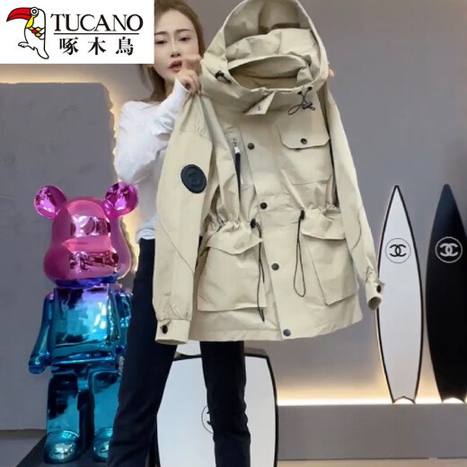 Holzspecker -Baumwollgebühr. Frauen 2024 Frühling und Herbst Neue Parker mittelgroße Arbeitspeakwebe Cassiem Taille Windmantel Baumwoll Beige dünne Baumwolle L 116-130jin [Jin gleich 0,5 kg]
