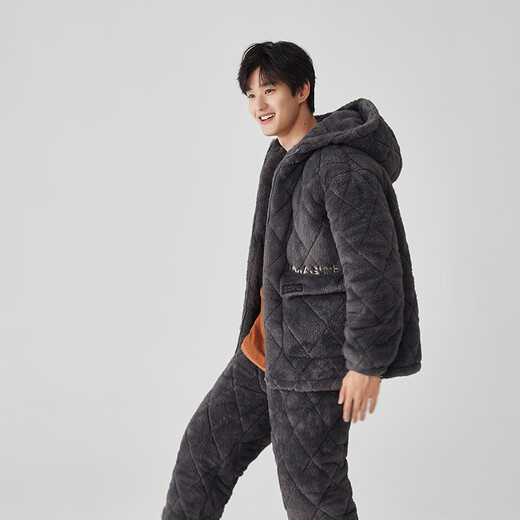 
Kiss Cat (QINZUIMAO) cotton pajamas men's winter three-layer thickened velvet suit coral velvet teenager home clothes can be worn outside 6196 XL (175-182cm, 70-80kg)