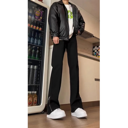 
7 high-end products, micro-flare jeans, men's spring and summer style, American high street loose elastic slim straight trousers, men's SYBS-K7011 black 2XL