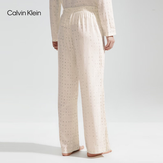 Calvin Klein内衣【七夕礼物】秋季女士ck满印半松紧休闲家居长裤睡裤QS6850 LNB-牛乳白 XS