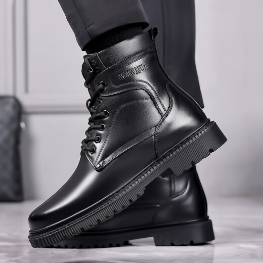 Región occidental Zapatos de lana de oveja para hombres para hombres Camel Cuerpo genuino Pure Cowhide Cody Shoes de cuero Invierno calientes más vellones de mediana edad botas de nieve de nieve Martin Boots 3519 [Sole de lana negra] 39