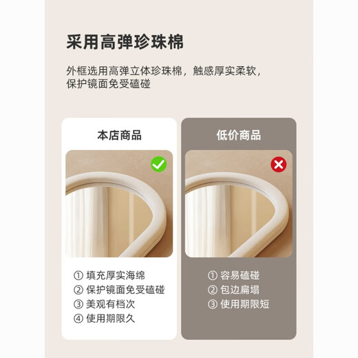 隐河全身镜ins北欧风网红落地镜客厅壁挂式穿衣镜女生卧室大试衣镜子 【软包】米白色 壁挂+落地+带支架 【高清防爆】40*151【品质优选】
