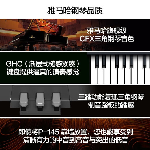 雅马哈P225电钢琴儿童成人初学88键电子钢琴重锤蓝牙智能键盘P125升级款 P225B定制木架三踏板＋官方标配