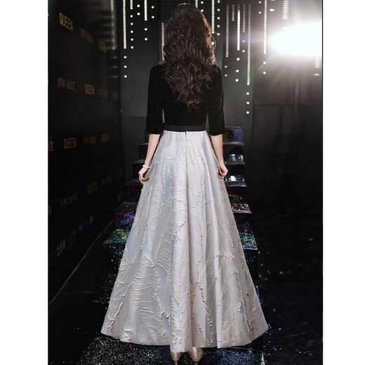 Seidler black evening dress for women 2025 new banquet temperament noble and light luxury niche annual meeting host black long XL (recommended 116-125 Jin [Jin equals 0.5 kg])