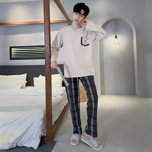 
Langsha pajamas men's spring and autumn long-sleeved suit 2024 new loose large size simple style student casual home clothing 15567 stripes L men (suitable for 100-130 Jin [Jin equals 0.5 kg])