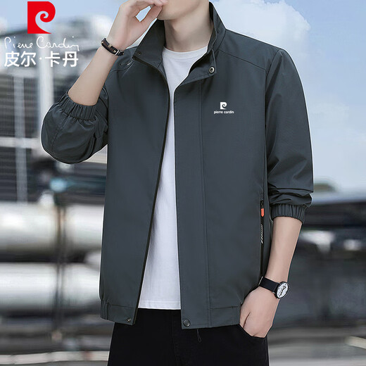 Pierre Cardin jacket men's spring and autumn jacket casual top comfortable and versatile fashion trend dark gray 2XL