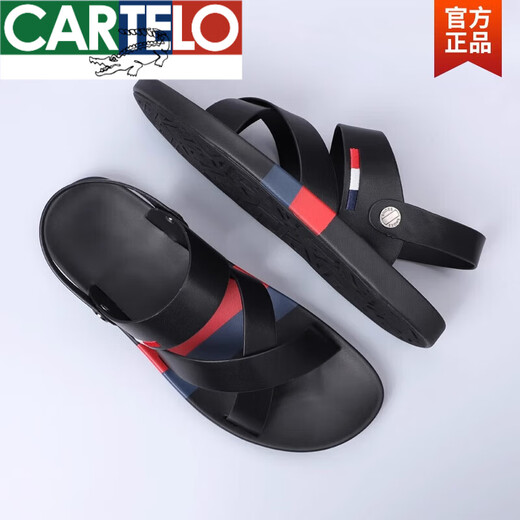 Sandalias de alta gama de cartelo Sandalias de alta gama Autumn Men's Turn Landy y de moda Sandalias de suela suave de doble propósito de uso de la playa resistente a la playa Black 9793 40