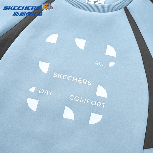 Skechers boys' knitted pullover sweatshirt autumn and winter plus velvet to keep warm and fashionable versatile long-sleeved top P424B005 light antique blue /04B2 160