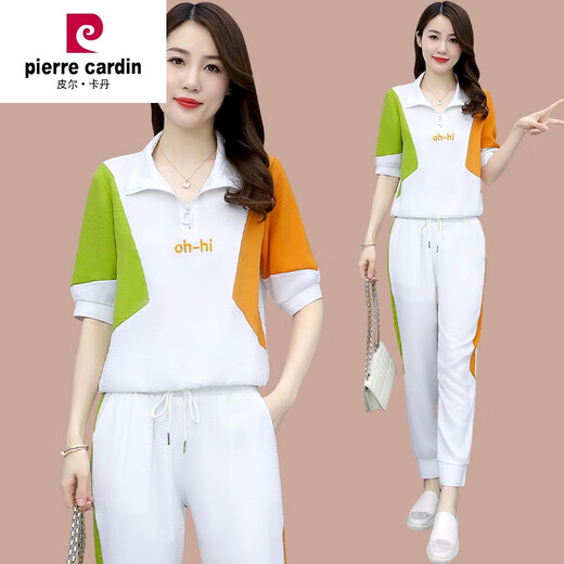 皮尔卡丹（pierre cardin）冰丝休闲时尚套装女2024年夏季新款宽松洋气跑步运动服短袖两件装 (684)黑色 3XL(建议139-150斤)( )