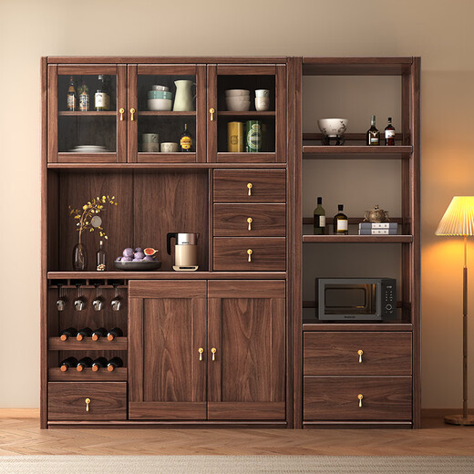 Pelucir aparador de 100 madera Nuevo aparador de nuez negro de estilo chino gabinete de vino gabinete de vinos integrado con sala de estar paralero de tres puertas ensamblajes