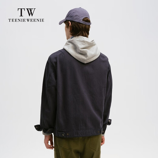 Teenie Weenie Bear Men's Simple Casual Lapel Jacket Men's Spring Imitation Denim Trendy Jacket Navy Blue L 175