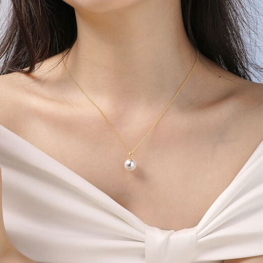 Duxi freshwater pearl pendant 18K gold melon seed buckle Edison pearl necklace 11-12mm commuting simple and versatile