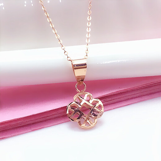 Mrs. Miling Jewelry 585 purple gold delicate hollow four-leaf clover pendant fashion simple temperament 14K rose gold necklace single pendant