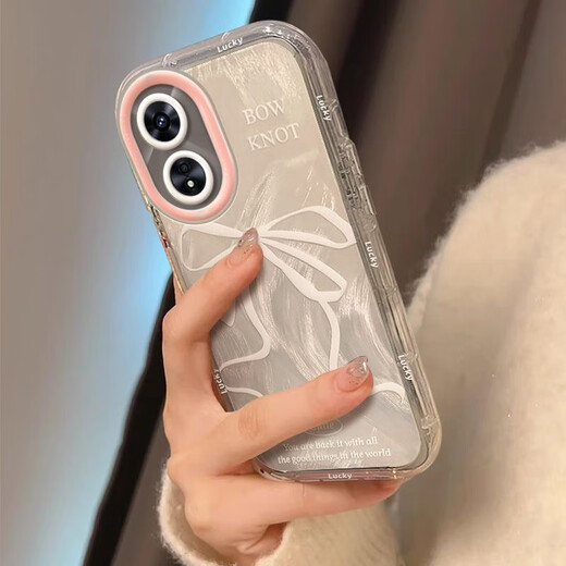 妙之选适用于OPPOA97手机壳A57羽纱奶油A72少女心珍珠蝴蝶结A91潮牌A92S全包A1Pro硅胶套A95手机壳A96防 羽纱奶油壳-透明-BS3884白蝴蝶结 OPPOA92s
