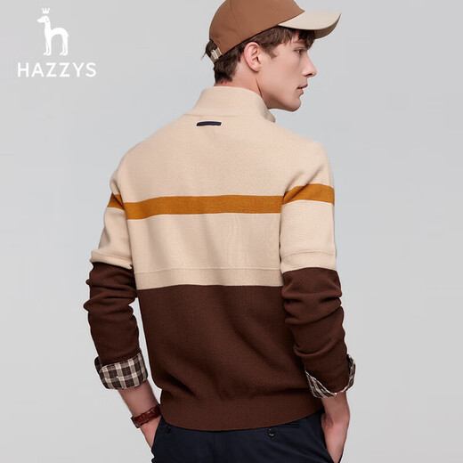 HAZZYS Men's Autumn and Winter Men's Sweater Jacket Striped Stand Collar Zipper Cardigan Men's ABYZD0ADX56