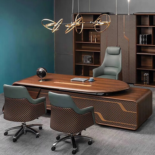 Three furniture new Chinese style high-end solid wood boss desk office desk light luxury high-end executive desk Zen simple modern office 2-meter office desk (ash wood)