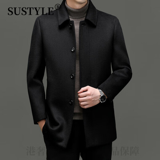 SUSTYLE luxury high-end brand winter high-end business casual versatile mid-length double-sided wool coat for middle-aged and elderly men black 3XL 190 recommended 165-180 Jin Jin equals 0.5 kg