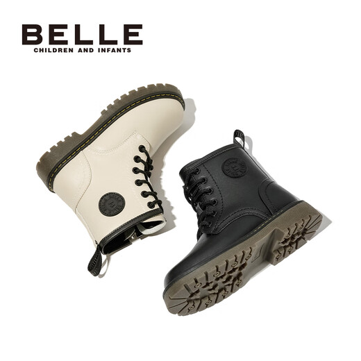 Belle Children's Shoes Girls Martin Boots Autumn and Winter Boys Warm Short Boots Children's Soft Sole Leather Boots Medium Big Children's Baby Boots Trend DE3891 Black 30