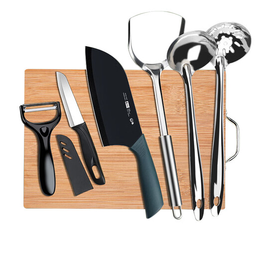 小天籁刀具套装 家用切菜刀三件套菜板套装切肉刀锅铲汤勺厨房用品全套