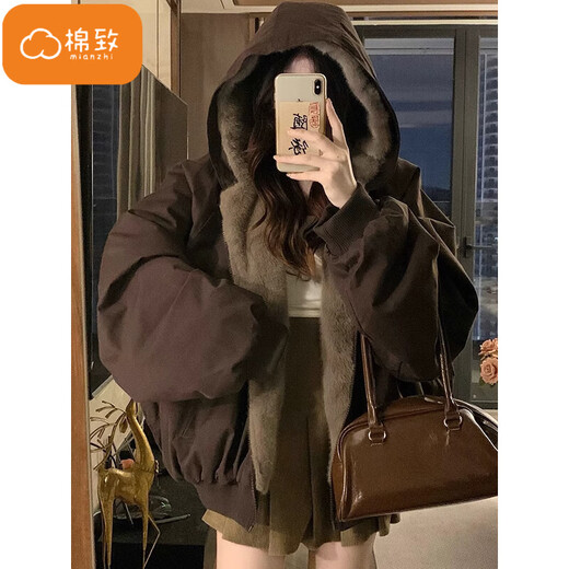 Cotton double-sided warm hooded cotton coat for women winter parka jacket cotton coat down jacket mountain sculpture MX2518 coffee color high quality M 120-140Jin Jin is equal to 0.5 kg