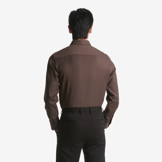 Jinba Men's Clothing Spring and Autumn Workplace Youth Solid Color Tip Collar Long Sleeve High-end Shirt BAGT3937 Deep Coffee M