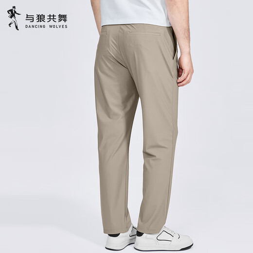 与狼共舞【冰丝超弹】刺绣休闲裤男2025夏季新款亲肤通勤时尚男士长裤4022 卡其701 32