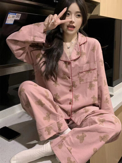 嘉绸韩版ins可爱小熊睡衣女春秋长袖日系卡通甜美少女学生家居服 9227爱心27 Y M 75-100斤