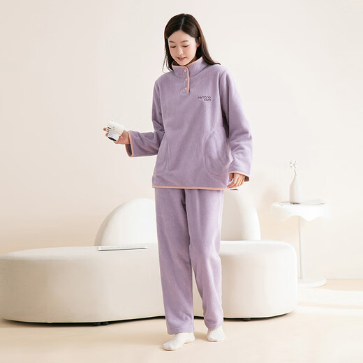 Fenton Ke'an Pajamas Women's Autumn and Winter Anti-static Plus Velvet Casual Windproof Stand Collar Warm Home Clothing Suit for Women