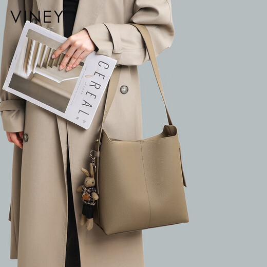 Viney cowhide bag women's bag large capacity bucket bag light luxury crossbody one-shoulder birthday gift high-end gift for girlfriend and wife