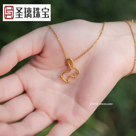 Mr. Shengli Zhou 18K Gold Little Leaping Rabbit Necklace for Women Gold Sterling Silver Zodiac Year Rabbit Hollow Clavicle Chain Zodiac Gift Mr. Zhou Little Leaping Rabbit Necklace