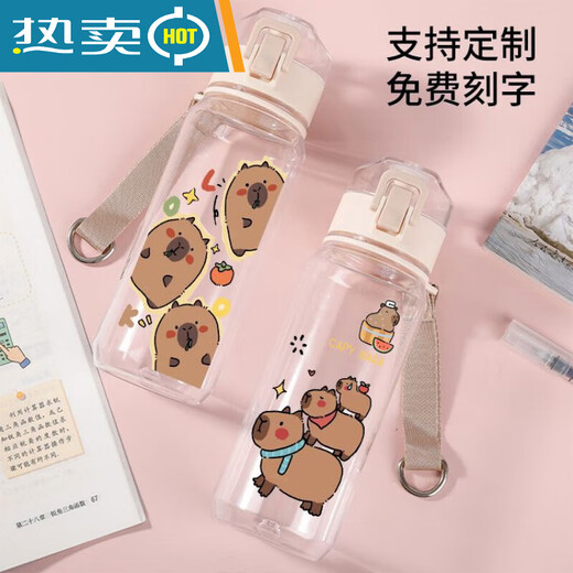 OUOETY水壶小水豚鼠水杯卡屁吧啦杯子学生便携夏季大容量 530mlR3271水豚塑料饮杯-
