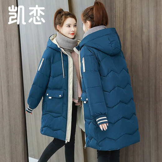 凯恋中长款棉服女中时尚棉衣休闲宽松面包服百搭外套加厚棉袄韩版P673 黑色 M