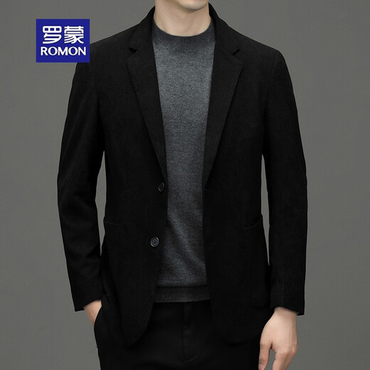 ROMON corduroy suit men's business casual single suit high quality commuter jacket autumn and winter men's black 2XL