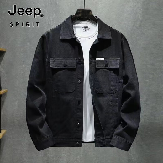 JEEP SPIRIT American casual khaki denim jacket men's Korean style trendy flying employee jacket trendy brand loose plus size top Khaki XCL659 high quality 3XL