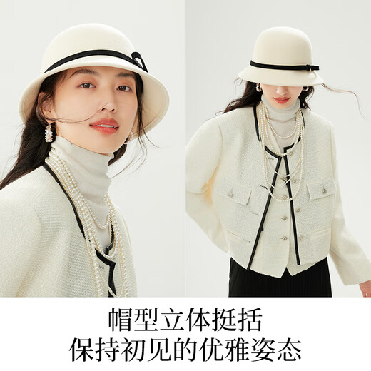 Siggi羊毛渔夫帽女秋冬季法式优雅礼帽小香风时尚千金帽子千金白