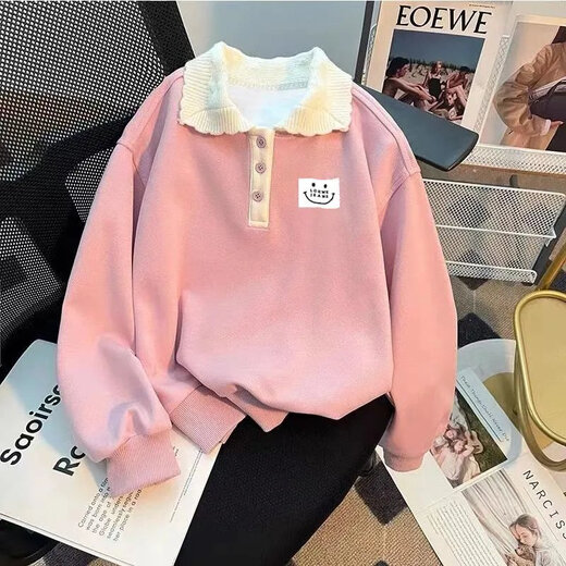 Disney Girls Sweatshirt Frühlings- und Herbststil 2024 Neue modische Kinder verdickte kleine Mädchen Herbst-Polo-Hemd Langarmed Top Trendy Pink [Frühlings- und Herbststil] White Love 130 Vorschläge 48-58 Jin [Jin gleich 0,5 kg]