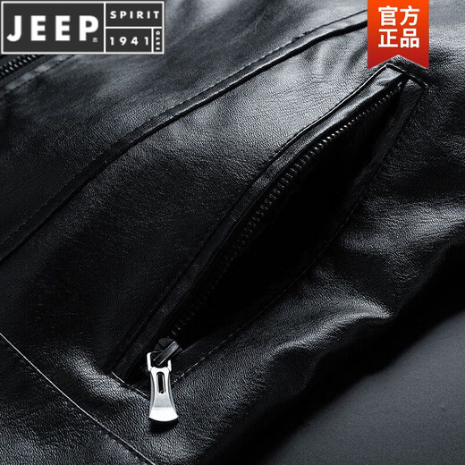 JEEP SPIRIT海宁皮夹克男皮衣外套男士春秋冬季新款潮流款机车衣服潮流上衣男 9923【黑色加厚】 加绒 L