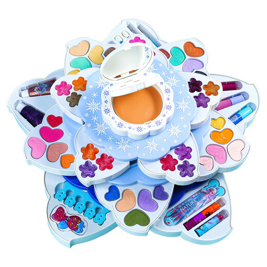 Disney Princess Elsa Cosmética infantil de las niñas Little 'Rendimiento especial Magno de maquillaje Juego de sombras de ojos Juguetes de regalo de cumpleaños [Hielo y estilo de nieve] Caja de belleza multifuncional de Flower Duoduo