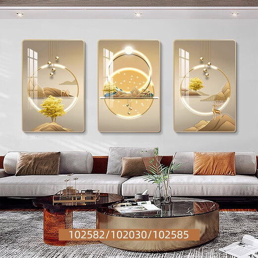 耀世佳画客厅装饰画现代简约沙发背景墙石来运转挂画轻奢墙壁高档三联壁画 JD13574 35*50/35*50/35*50 晶瓷镶钻pvc金边