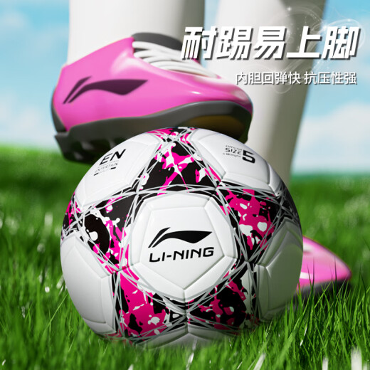 李宁（LI-NING）足球训练比赛用球中考专业标准世界杯 儿童青少年学生运动球 4号黑红【TPU贴皮】LFQK677-1