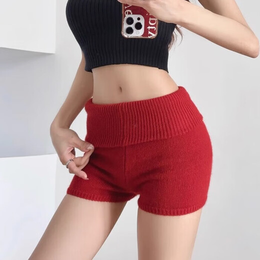 Hot girl pure lust style low waist knitted pit stripe shorts American style hot girl home wear pajamas slim stretch hot pants 380 black M
